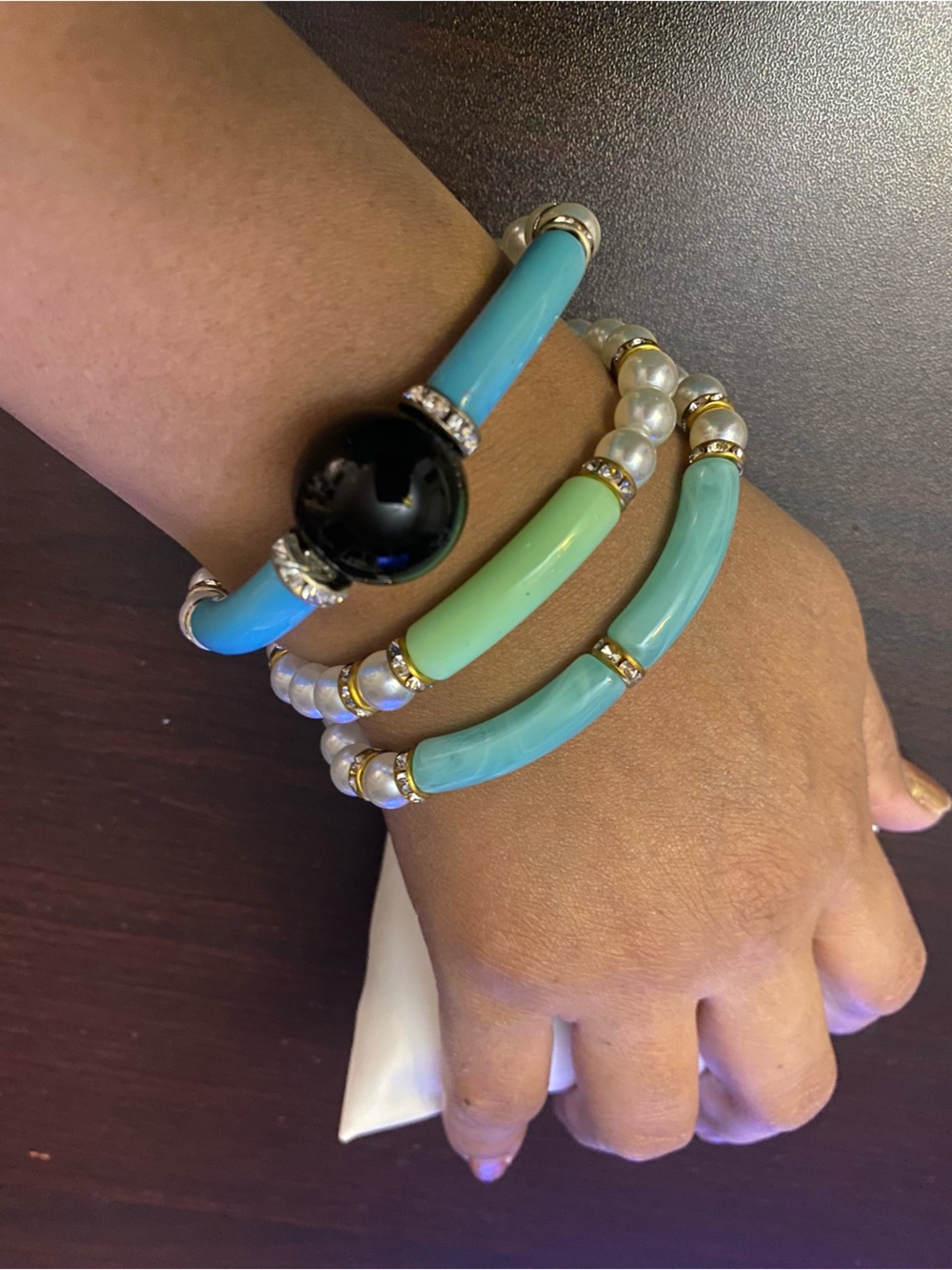 Turquoise & Mint Beaded Stretch bangle Bracelet Set - Elegant Women’s Jewelry